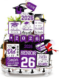 22 Pcs 2026 Graduation Tiered Tray Decor Sets Wooden Graduation Class of 2026 Table Decorations Senior 2026 Gown Diploma Farmhouse Signs for Home Shelf Party Office Desk(Purple)