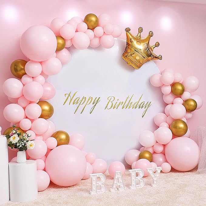 Gallety 7.2FT White Round Backdrop Cover with Size Adjuster & 4 Metal Clips, Universal Fit for 5ft-7.2ft Circle Stand, Polyester Fabric Arch Cover for Wedding, Birthday Party, Videos Photography Decor