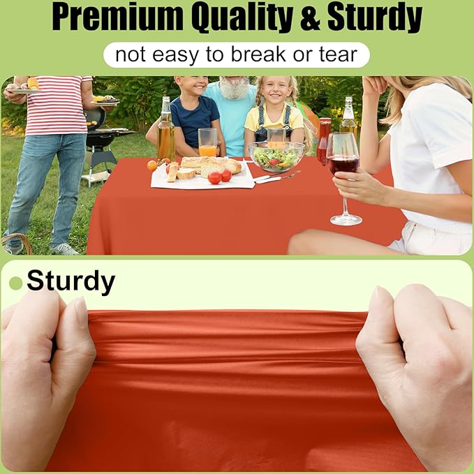 Smiry Disposable Table Cloth - 6 Pack, 54 x 108 Inch Waterproof Rectangle Tablecloths for Parties, Decorative Plastic Table Cover, Leakproof & Sturdy, Burnt Orange