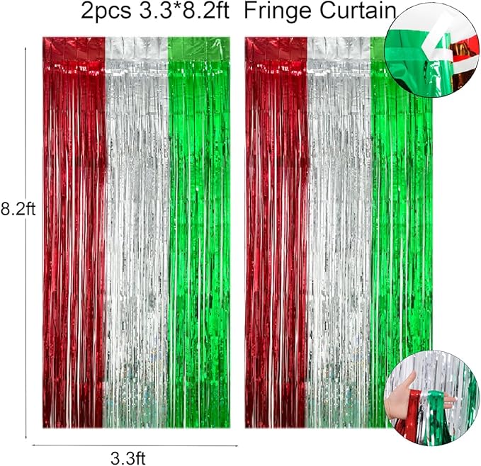 Christmas Party Decorations Set, Merry Christmas Banner, Multicolor Fringe Curtains, Xmas Tree Deer Tablecloth, Santa Cake Topper, Foil Balloons, Snowman Hanging Snowflakes Swirls