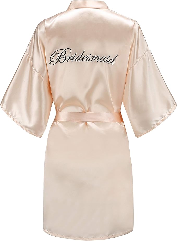 EPLAZA Women's One Size Silver Rhinestones Bride Bridesmaid Short Satin Robes for Wedding Party Getting Ready