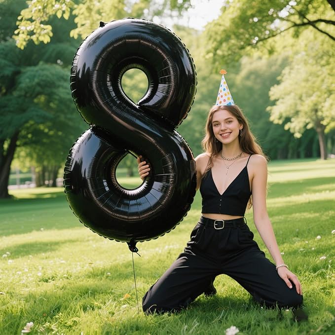 40 Inch Black Foil Balloons Number 8 Foil Mylar Big Number Balloons Huge Number Balloons for 18th 80th Birthday Party Supplies Anniversary Decorations