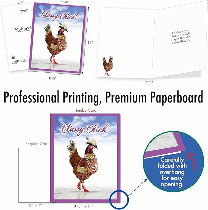 NobleWorks Jumbo Funny Birthday Greeting Card From Us 8.5 x 11 Inch with Envelope (1 Pack) Large Jumbo Bday Classy Chick J7230BDG-US