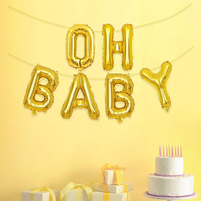 2 Set 12Pcs Gold Oh Baby Letter Balloons 16in Balloon Baby Shower Decorations Party Decor Gold Letter Balloons Oh Baby Party Supplies