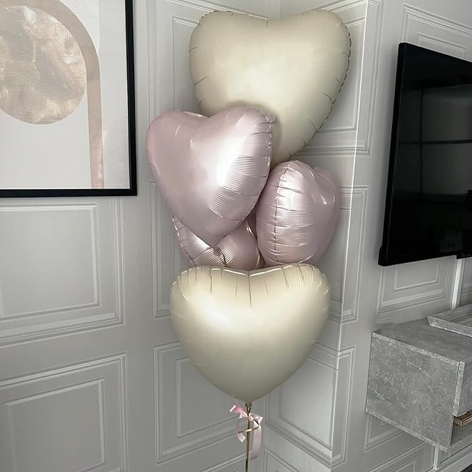 Pink White Heart Balloons, 18 Inch Baby Pink and Cream Helium Foil Heart Balloon 10Pcs Pastel Nude and Light Rosa Heart Shape Foil Balloons for Boho Girls Women Birthday Baby Shower Bridal Valentines