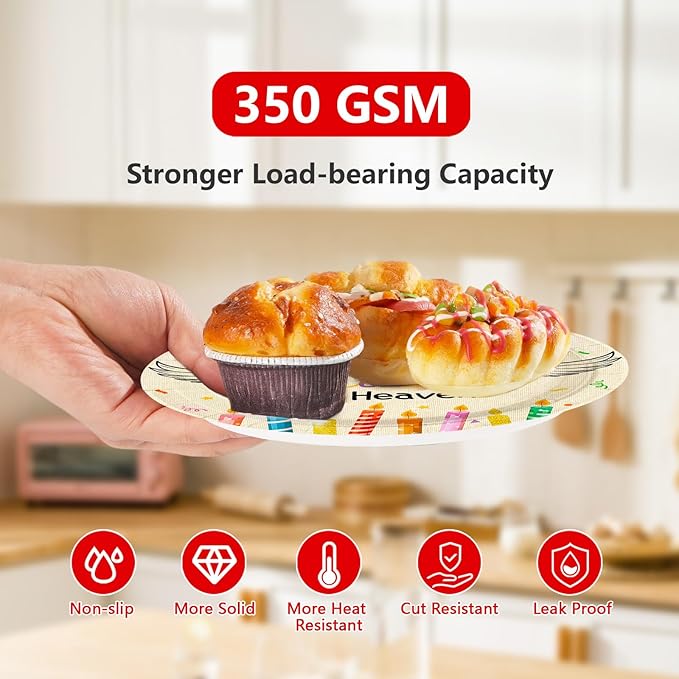 96 Pcs Happy Birthday in Heaven Party Supplies Colorful Happy Birthday Plates and Napkins Disposable Funeral Memorial Tableware Set for Sympathy Grave Cemetery Party Decorations Serves 24