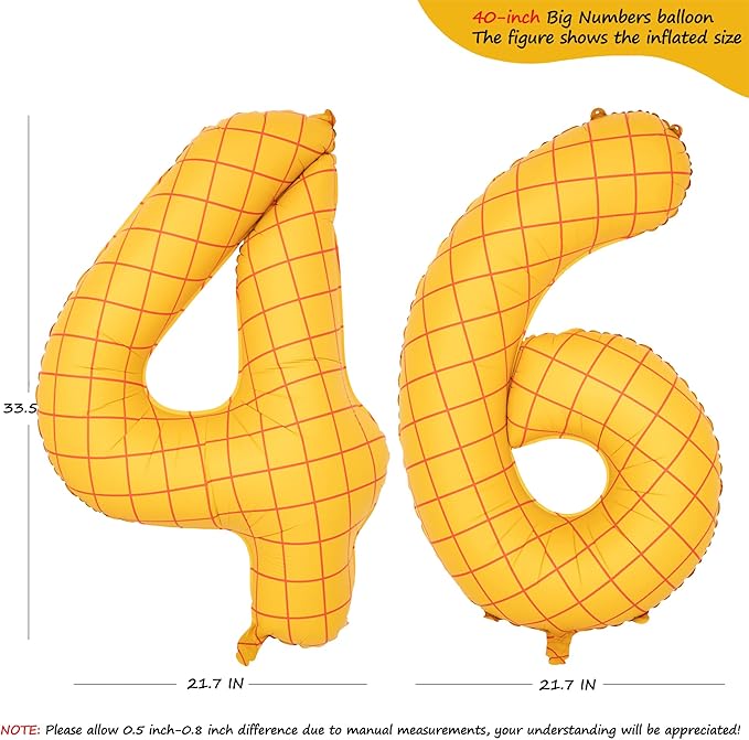 40-Inch Large Number Balloon Toy Inspired Story Matte Yellow Birthday Balloon Western Rodeo Party Supplies Boy Girl Story Anniversary Kids Birthday Party Cowboy Farm Themed Baby Welcome Decorations