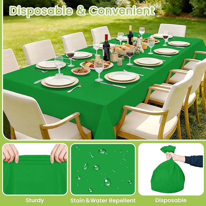 Mulbozy Green Plastic Table Cloth Disposable 4 Pack, 54 × 108 Inch Tablecloths Rectangle, Green Plastic Table Cover for Party Decor