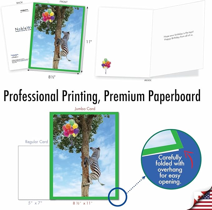 NobleWorks Extra Large Birthday Greeting Card From Us 8.5 x 11 Inch with Envelope (1 Pack) Oversize Jumbo Bday Tree Animals-Zebra J10323DBDG-US