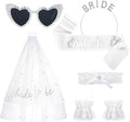 6 Pack Bachelorette Party Accessories with Heart Sunglasses Bride to Be Headband Sash and Veil White Lace Garters and Gloves for Bride Wedding Bridal Shower Bachelorette Party Favors