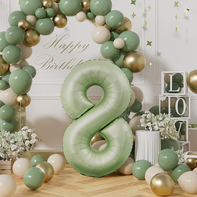 AULE 40 Inch Large 8 Balloon Numbers Sage Green, Big Foil Number Balloons, Giant Helium Happy Birthday Party Decorations for Man and Women, Huge Mylar Anniversary Party Supplies