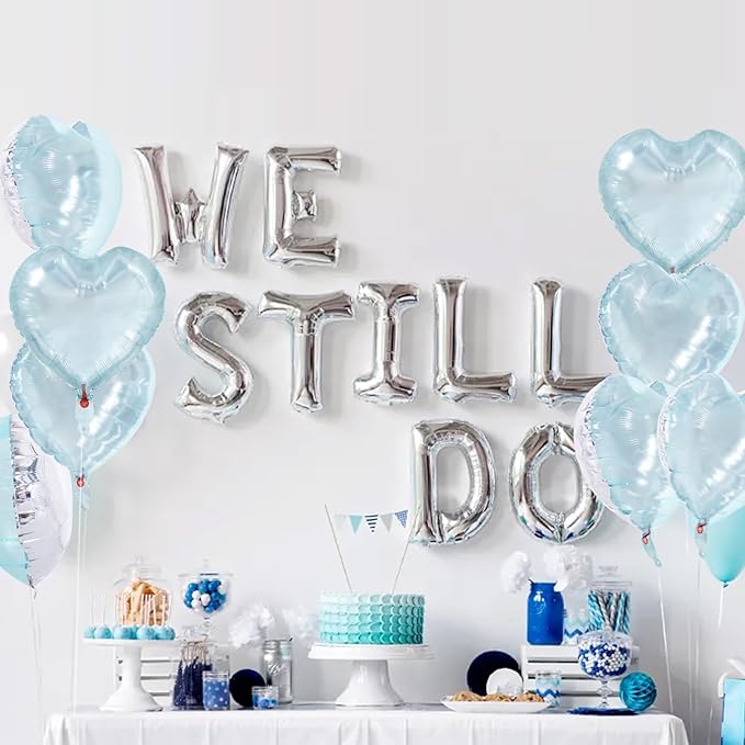 TONIFUL 30Pcs 18 Inch Light Blue Balloons Iridescent Blue Heart Shape Foil Mylar Banners Decoration for Birthday Valentine's Day Wedding Bridal Shower Anniversary Engagement Party Supplies