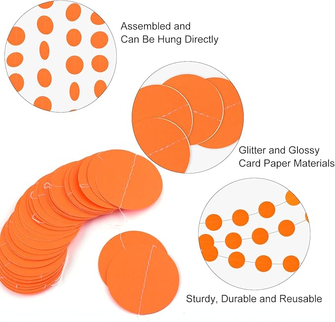 MIAHART 4 Pack Paper Circle Dots Garland Orange Hanging Circle Paper for Wedding Birthday Baby Shower Halloween Thanksgiving Party Decorations