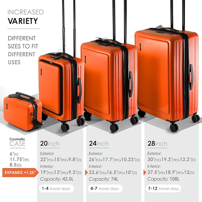 TRAVELARIM Hard Shell Luggage Sets with Spinner Wheels 4 Piece, Expandable Large Suitcases with TSA Lock, Travel Large Suitcase Set, Navy Luggage Set