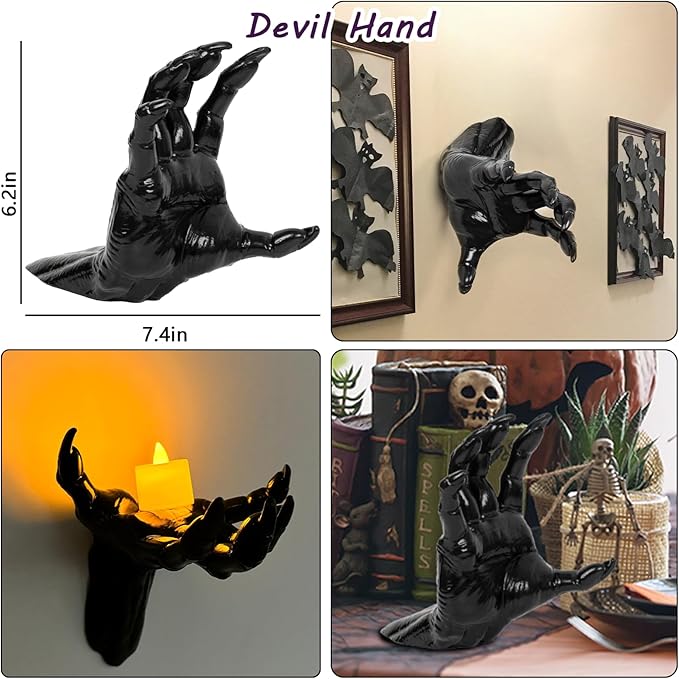 DAZONGE Halloween Decorations, Pack of 6 Wall Mounted Creepy Reaching Hands with Lighted Candles, Life-Sized Horror Hands for Gothic Wall Decorations, Scary Halloween Decorations Indoor
