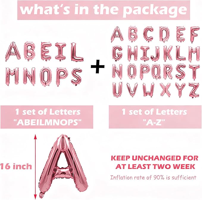 36 Pcs Rose Gold Letter Balloons, Custom A-Z Set for Personalizing Names & Phrases Party Supplies Banners - with 1 Set ABEILMNOPS for Wedding/Birthdays/Annivs/Grads Party Banner Custom Phrase
