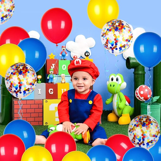Red Yellow and Blue Latex Balloons with Confetti Balloons for Paw Party Decorations Carnival Circus Birthday Party(80 Packs)