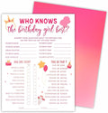 6"X8" Who Knows The Birthday Girl Best - Pink Theme Funny Double-Sided 3-in-1 Game Card Set for Girls Birthday Party, Sleepover Party Activities Party, Favor & Supplies (20 Pcs)- A01