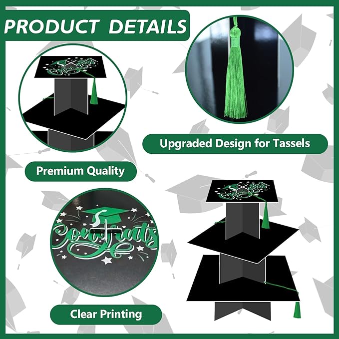 KALEFO Graduation Decorations 2026 Graduation Cap Cupcake Stand with Tassel Graduate Party Favors Table Decor Grad Party Supplies (Green)