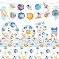 142PCS Space Themed Paper Plates Party Supplies Decorations, Birthday Paper Plates First Trip Around The Sun Astronaut Planet Cake Plate Tableware Dinner Set for Boys Girls Birthday Shower Forks