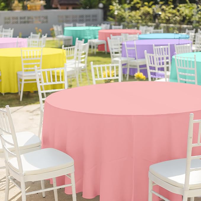24Pcs 84 Inch Round Pastel Tablecloths, Rainbow Mix Color Plastic Tablecloth Disposable Round Table Covers for Baby Shower,Bridal,Wedding, Easter,Birthday and Ice Cream Party Decoration