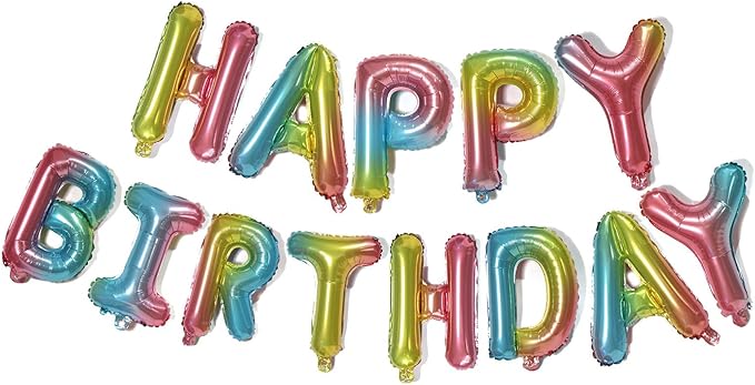 KALOR Colorful Pink Happy Birthday Balloons, 16 Inch Mylar Foil Letters Balloon Sign for Birthday Party Decorations Photo Booth Backdrop