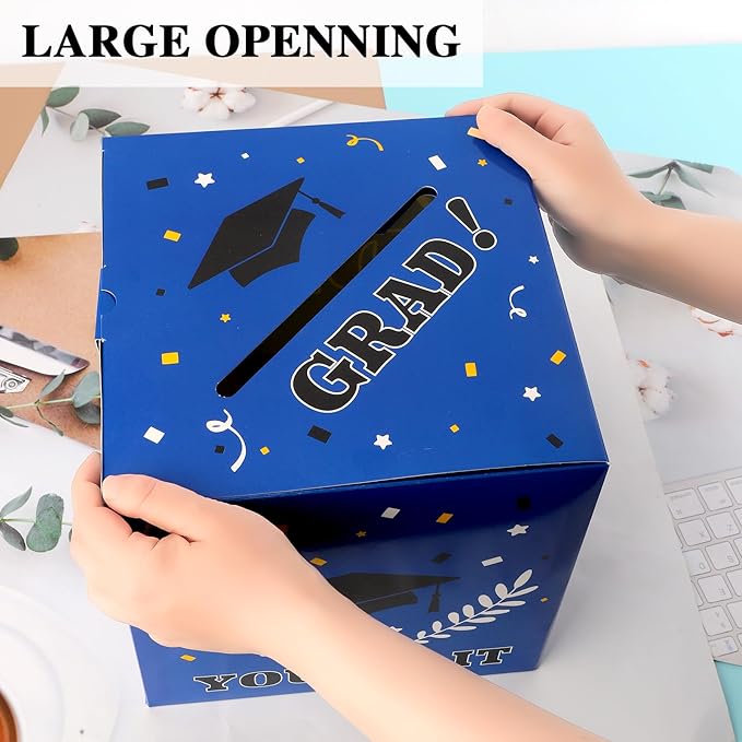 Graduation Card Box, 2025 Graduation Party Decorations, Graduation Box, Graduation Card Holder Foldable Congrats Grad Card Gift Box Class of 2025 for Graduation Party Supplies Party Favors Blue