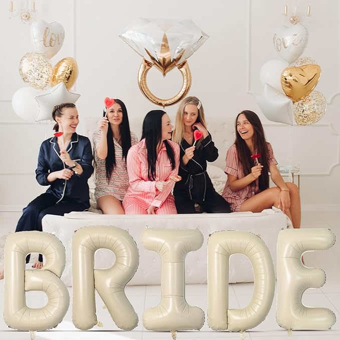 40 Inch Beige BRIDE Balloons,Cream White Sand Bride Foil Balloon for Wedding Bachelorette Party Decorations