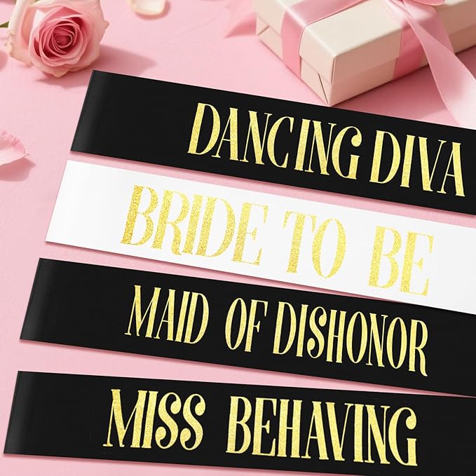 7 Pack Bachelorette Party Sashes Set - Bride to Be Sash + 6 Funny Group Sashes for Bridal Shower, Bachelorette Night & Engagement Celebration, Includes Safety Pins