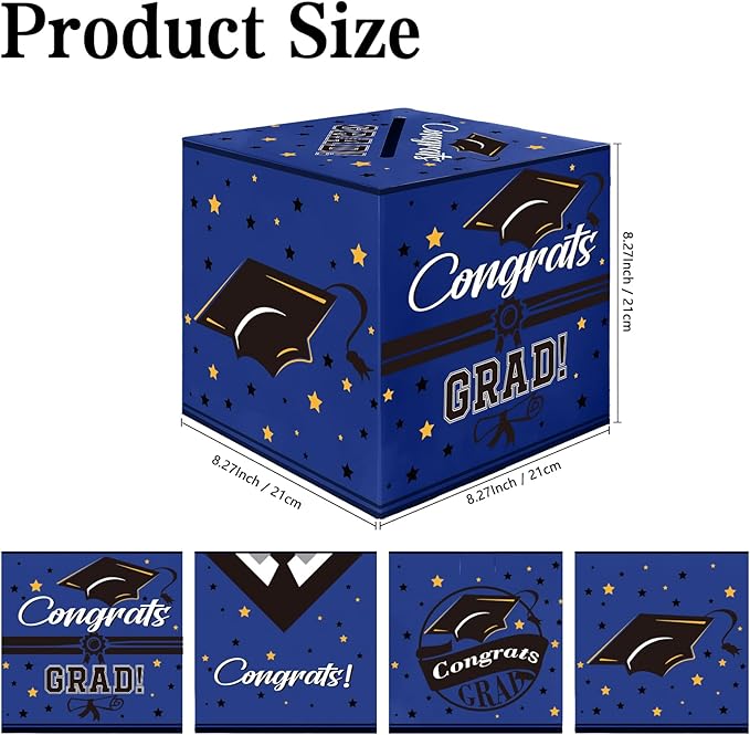 Graduation Card Box, Graduation Party Decorations 2025, Blue Graduation Box, Graduation Card Holder, Foldable Cardboard Congrats Grad Card Gift Box for Graduation Party Supplies Party Favors