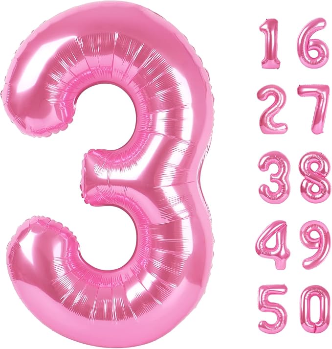 Pink Number 3 Birthday 40 Inch Balloons for Girls,Mylar 3 Balloon Number, Big Foil 3 & 1 Helium Number 13 31 Balloon for Women Birthday Party Decorations Anniversary Decor Supplies