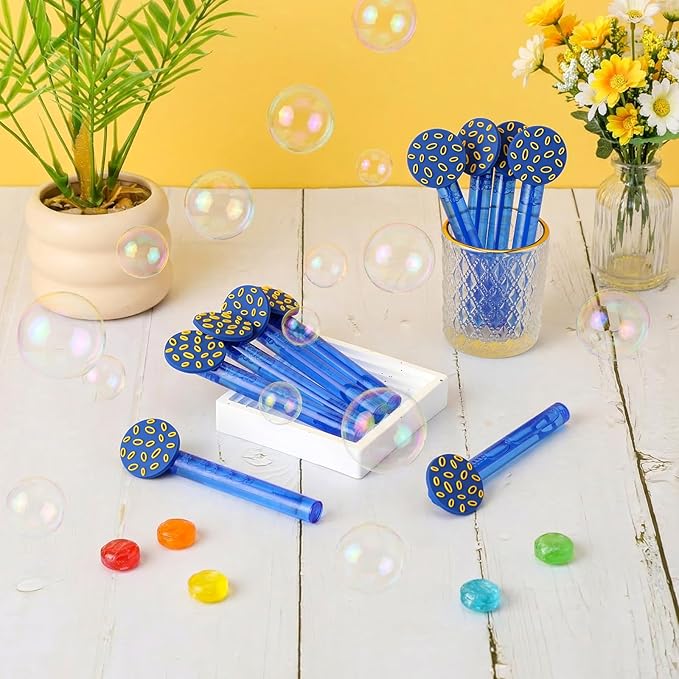 Jenaai 24 Pcs Blue with Gold Ring Bubble Wands Cartoon Bubble Wand Party Favors for Summer Activity Cartoon Birthday Gifts Carnival Goody Bag Stuffers Wedding Supplies