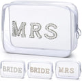 Etercycle MRS Clear Cosmetic Bag, Bachelorette Gifts for Bride Makeup Bag, Portable PVC Travel Toiletry Bag Bling Pearl Rhinestone Patch Letter Bags for Engagement Bachelorette Party Wedding (Silver)
