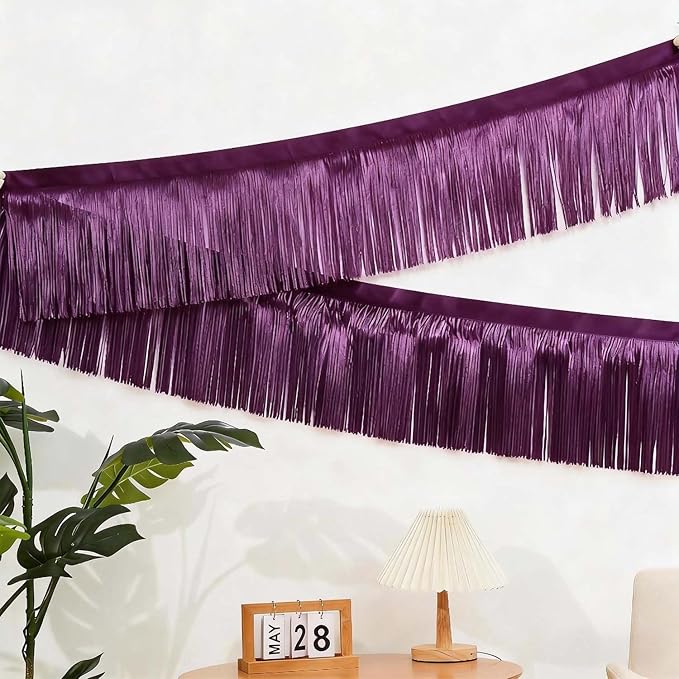 Purple Foil Fringe Garland 6Pcs 10 Feet Metallic Tinsel Hanging Curtain Glitter Backdrop Banner for Parade Floats Christmas Wedding Party Decorations
