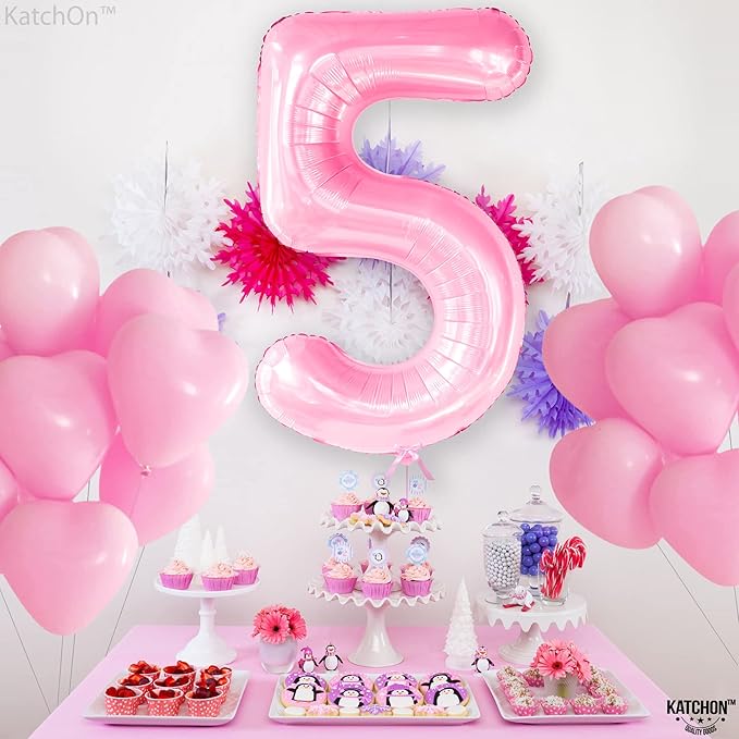KatchOn, Giant Pink 5 Balloon Number - 40 Inch | Mylar Pink Number 5 Balloon | Pink Five Balloons, 5th Birthday Decorations Girl | Pink 5 Balloon For Happy Anniversary Decorations