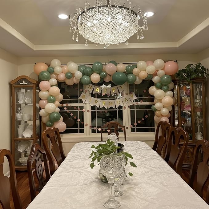 Sage Green Pink White Balloons, 60Pcs 12 Inch Pink and Green Balloons Include Sage Green Peach Ivory White balloons for Weding Baby Shower Gender Reveal Wildflower Birthday Decorations