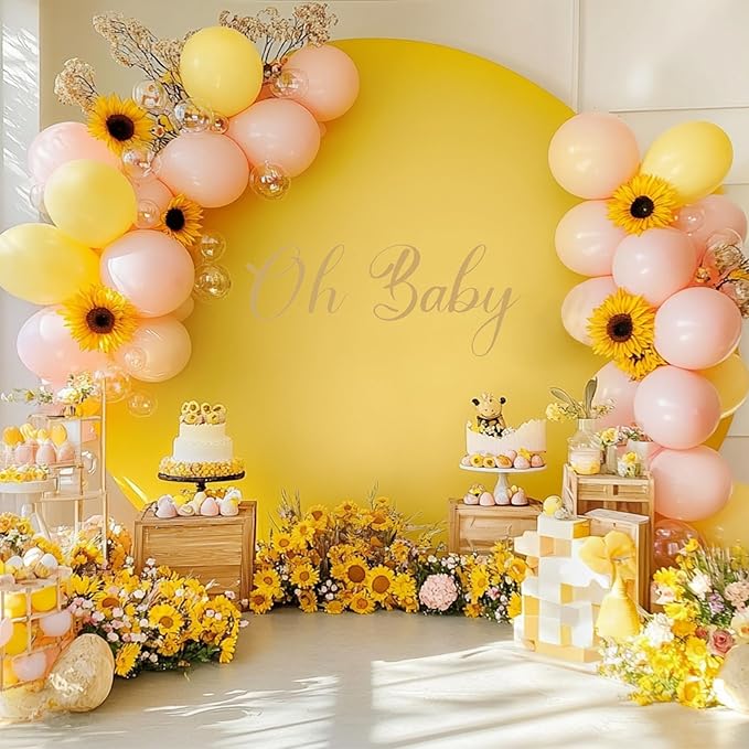Gallety 7.2FT Yellow Round Backdrop Cover with Size Adjuster & 4 Metal Clips, Universal Fit for 5ft-7.2ft Circle Stand, Polyester Fabric Arch Cover for Wedding, Birthday Party, Photography Decor
