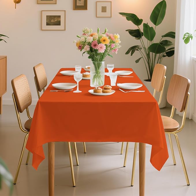 6 Pack Premium Disposable Plastic Tablecloth 54" x 108" Party Table Cloths Disposable for 6 to 8 Foot Tables Indoor or Outdoor Birthdays Weddings Christmas Anniversary Buffet Table (Orange)
