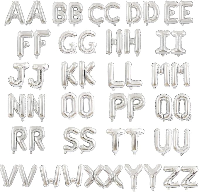 52 Pcs 2 Sets of 16 Inch “A-Z” Letter Balloons Set – Complete Alphabet Mylar Foil Balloons (Each Letter Includes 2 Balloons) for Birthday, Graduations, New Year, and Party Decorations (Silver)