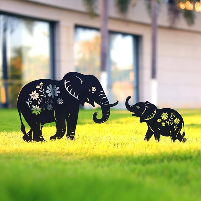 Elephant Metal Garden Stakes Decorative, Gifts for Women/Men/Elephant Lovers, Black Silhouette Statues Spring Outdoor Decorations for Garden, Yard, Lawn, Pathway,Patio,Outside