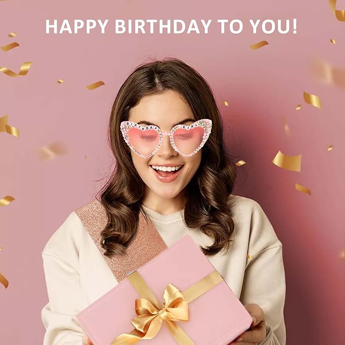 Birthday Girl Sash with Birthday Glasses for Girls and Women Glitter Birthdays Decorations for Women Happy Birth Day Party Supplies