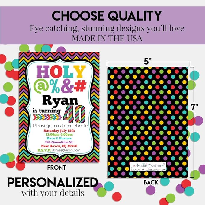 Custom Birthday Invitations 40th Birthday Invitation 30 5x7 Custom 40 Party Invitation Cards With Envelopes - Unique 40th Party Invitations Hilarious Holy &*$% Theme