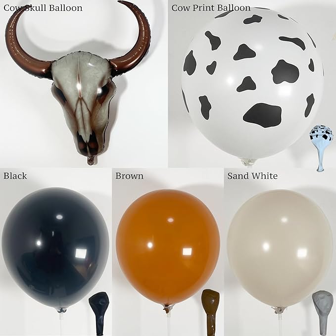 138Pcs Western Balloon Arch Garland Kit with Black Brown White Cow Print Bull Head Balloons for Cowboy Theme Party Backdrop, Boy Rodeo Birthday Decorations, Cow Head Balloon Garland