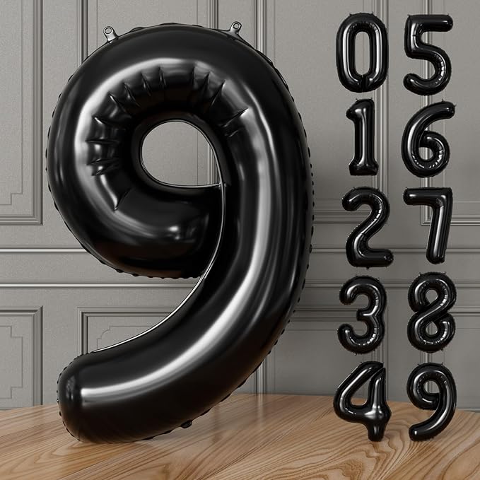 Number 9 Balloons - 40 Inch Black Number Balloons Giant Black balloon Big Foil balloon for Men Women Boys Girls Birthday Graduation Anniversary Party Decorations