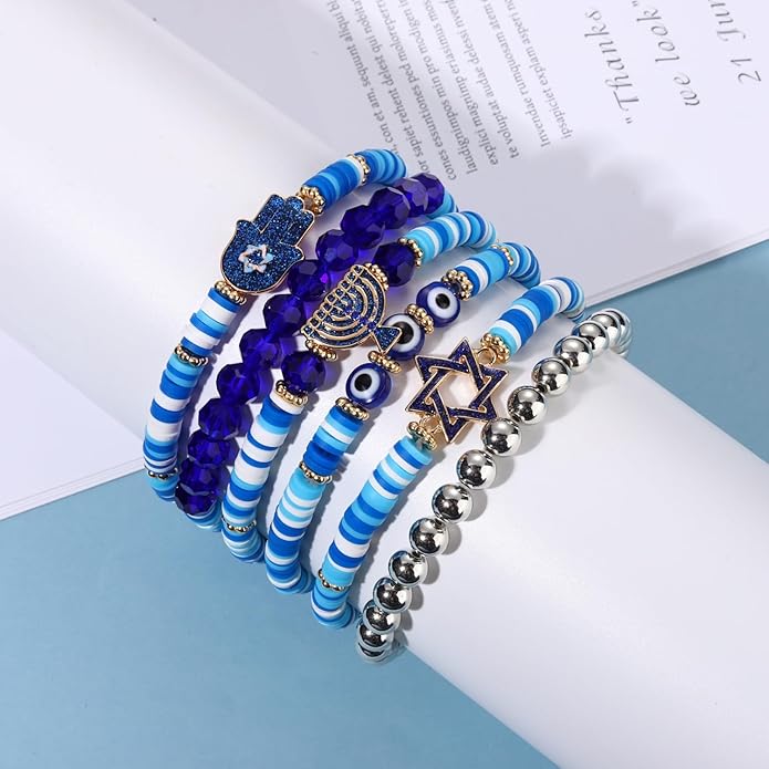 Surfer Heishi Bracelets for Women Stackable Rainbow Vinyl Disc Clay Beaded Stretch Bracelets Elastic Layering Friendship Bracelets Boho Summer Beach Jewelry