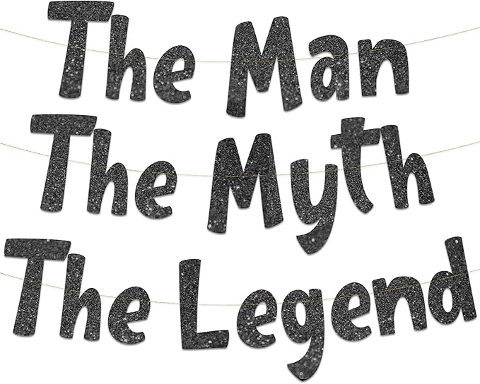 Pre-Strung The Man The Myth The Legend Black Glitter Banner - Retirement Decorations for Men and Women - Retirement Party Supplies and Gifts