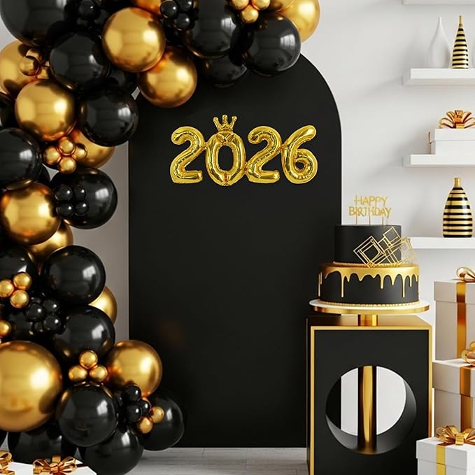 TONIFUL 2026 Gold Crown Foil Number Balloons 16 Inch Gold Number Banner 2026 Graduation Aluminum Foil Mylar Balloons for New Year Eve Christmas Anniversary Party Supplies