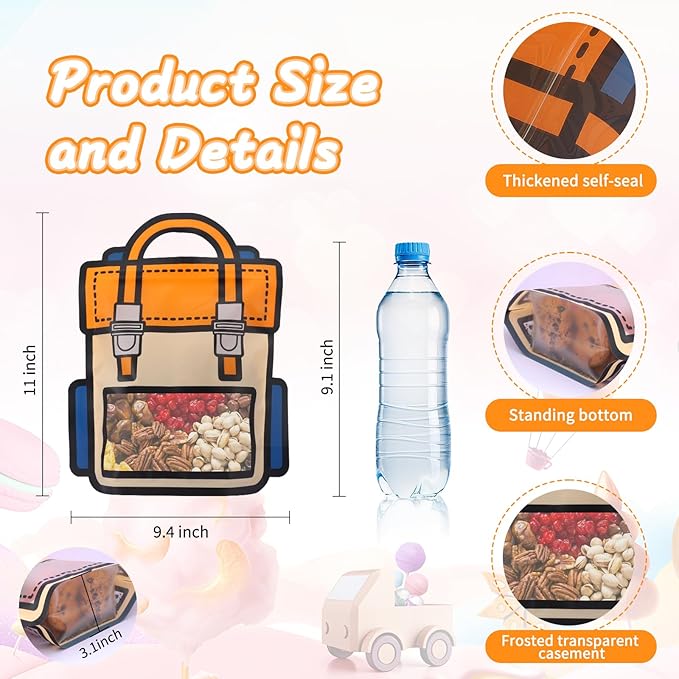 EONSUI 30PCS Plastic Cartoon Backpack Shaped Goodies Bags with Handles for Kids Birthday, Back to School Supplies, Baby Shower, Party, Wedding, Reusable Bulk Gift Wrapper for Candy, Snacks, Chocolate