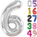 Silver Number 6 Balloon 40 Inch, 6th Birthday Party Decorations for Children, Giant 6 Foil Balloon for Party Supplies