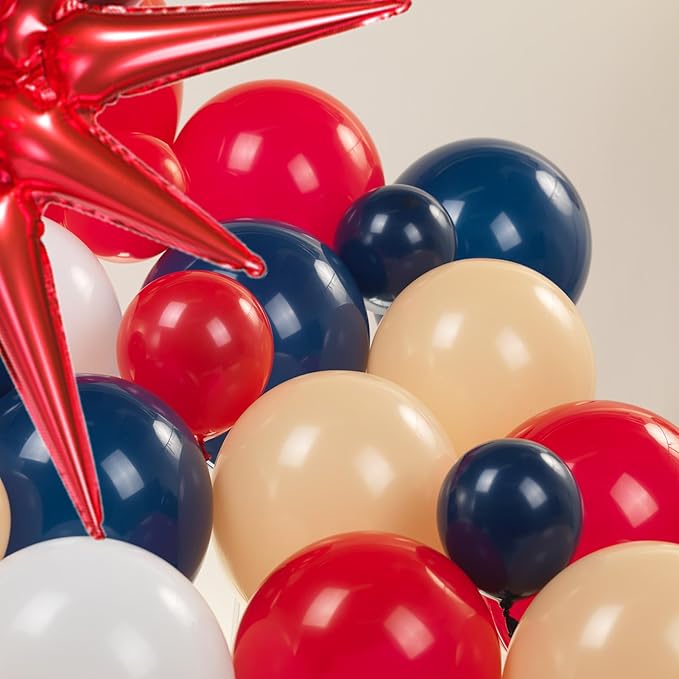 Blue Red Baseball Balloon Garland Arch Kit navy blue red apricot white with foil star balloons for Sports Theme rookie year 1st birthday party baseball baby shower decorations